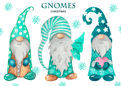 winter gnomes clipart turquoise