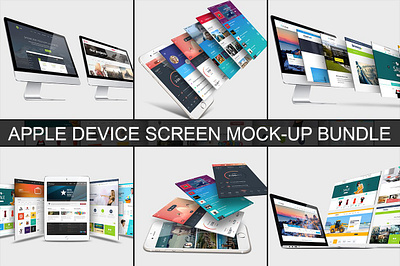 Apple Device Screen Mock-Up Bundle 1 android app desktop device imac ios ipad iphone ipod isometric laptop mac macbook mobile tab tablet web app web page web screen website