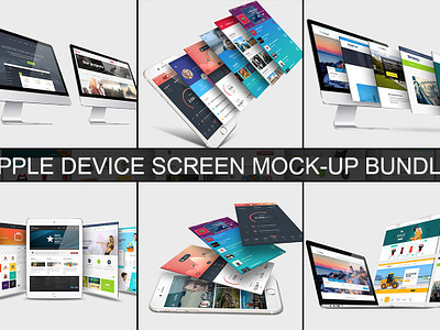 Apple Device Screen Mock-Up Bundle 1 android app desktop device imac ios ipad iphone ipod laptop mac macbook mobile tab tablet ui web app web page web screen website