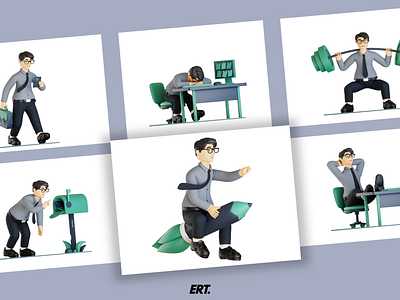 Tom Businessman 3D illustration pack 3d 3dasseth animation blender branding businessman fun graphic design hardwork ideas rocket ui work