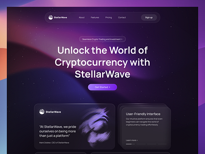 StellarWave - Crypto Exchange Landing Page bento bento box bento ui binance bitcoin btc cosmos crypto exchange futuristic landing landing page linear space stars trend ui universe web design webdesign