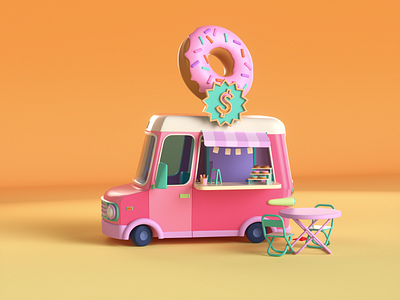 Donut you like it? #Millions 3d branding c4d car cartoon cinema 4d donut food icon illustration model motion graphics octane otoy redshift truck