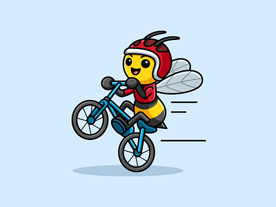 Bee Riding a Bike bee bicycle bike biker cartoon character cute cyclist dynamic fast helmet illustration illustrative insect mascot rental ride riding speed sport