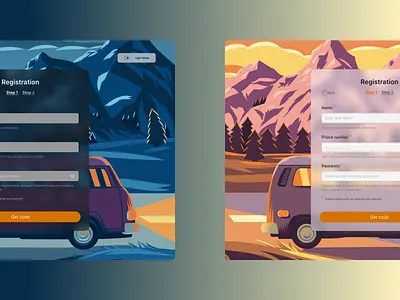 Sign up - Registration - Dark Mode&Light mode animation car illustration dark mode fellow travelers illustration of a mountain light mode prototyping registration sign up travel ukraine