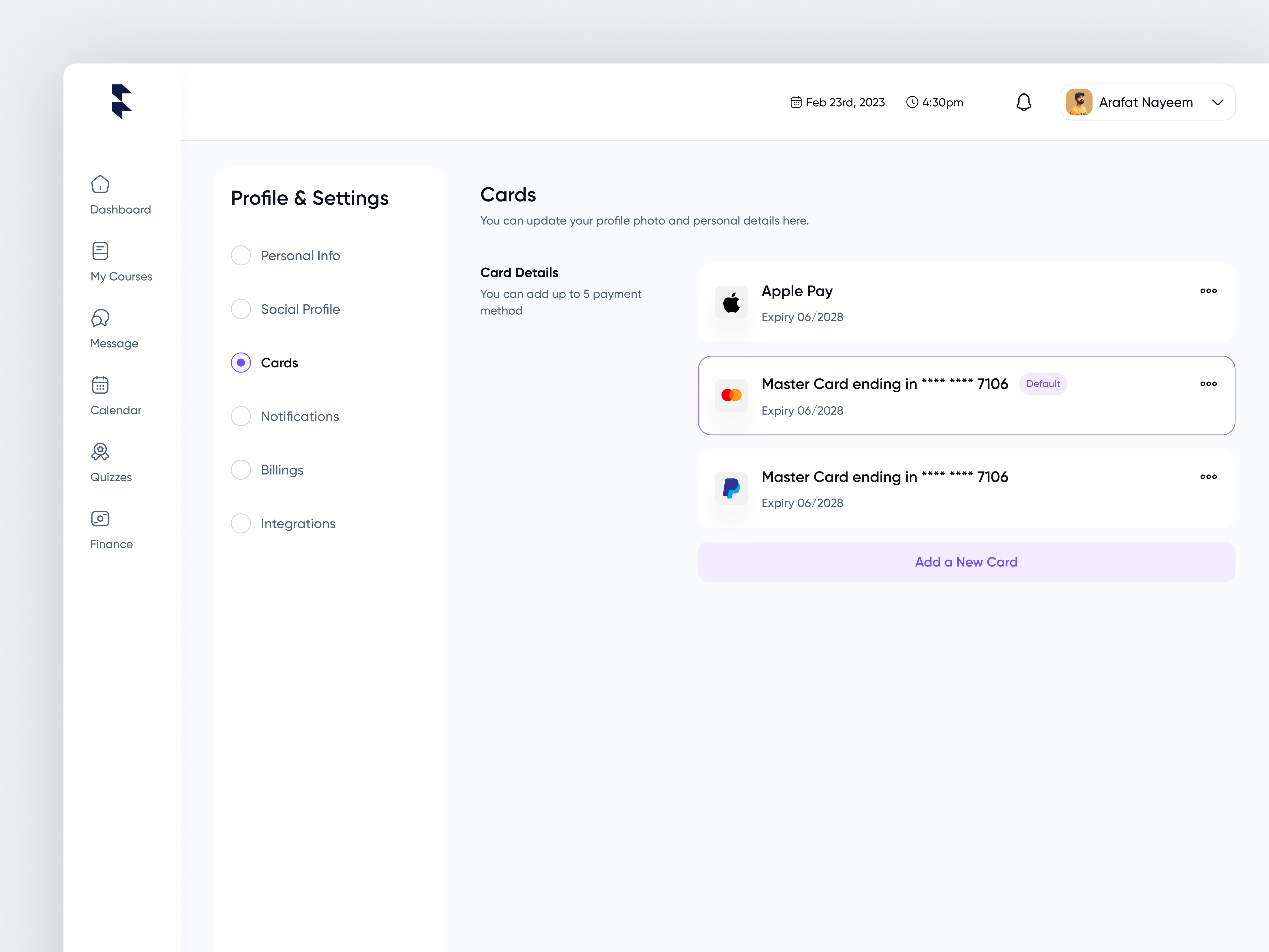 Education SaaS - Payment & Billing account billing card courses design e learning education dashboard education saas filllo money onlinelearning payment paymentmethod saas tutor ui uiux web design webapp
