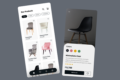 E-Commerce app for Furniture store animation app chairs colors design e commerce furniture furniture design graphic design illustration logo minimalism minimalistic platform ui uidesign user interface ux website