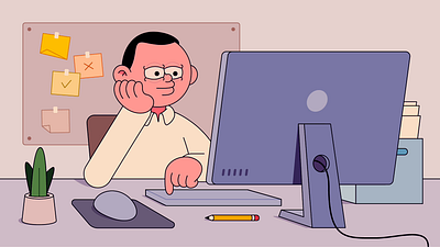 Tired at work 2d after effects animation cartoon character illustration lazy man office tired work workplace