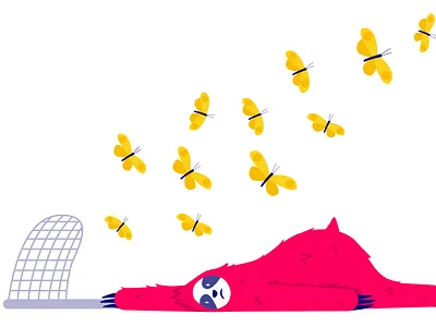 Perfect sloth 2d branding butterfly characterdesign illustration sloth vector