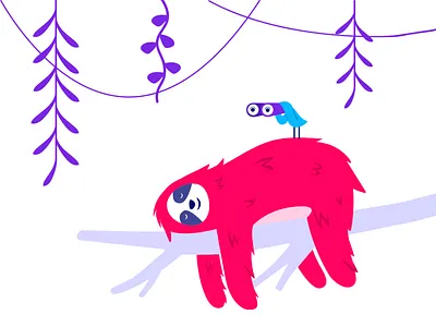Perfect sloth 2d bird branding character illustration jungle nature sloth tree