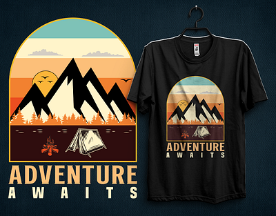 OUTDOOR ADVENTURE T-SHIRT DESIGN adventure apparel branding camper camping clothing design explore fashion forest hike hiking illustration mountain mountaintree nature outdoor summer sunset travel