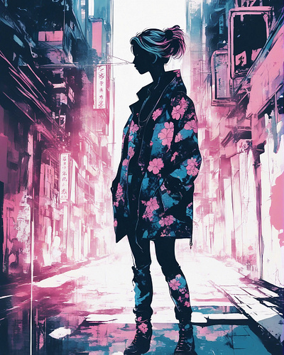Tokyo city fashion city clothing clothing pattern cyberpunk digital illustration fashion flowers graphic design illustration jacket japanese neon street streetwear