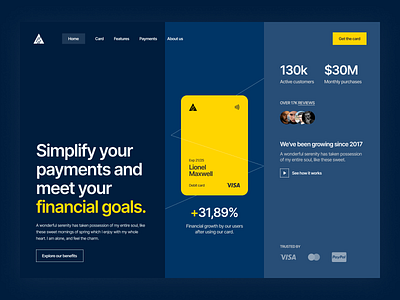 Financial Card App Website Landing Page above the fold card credit card financial landing minimal ui ux