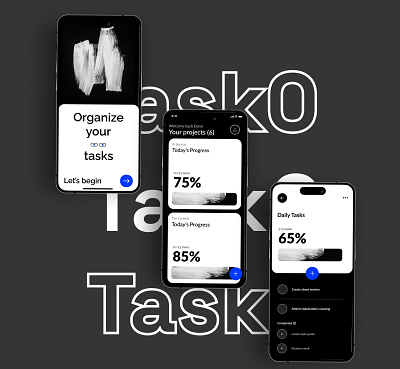 TaskO app black blue design flat interface iphone management mobile mobile app product task task management task manager todo ui ui design ux white worklist