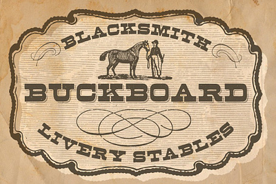 Buckboard Family Free Download 1800s antique cowboy decorative distressed headline letterpress poster rough rustic serif slab vintage western wild west woodtype