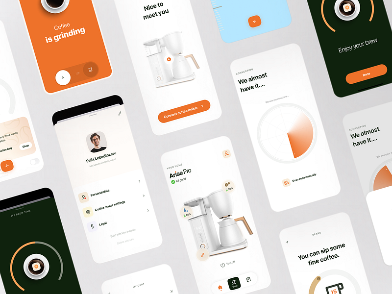 BrewBuddy Coffee App app appdesign branding coffee drag graphicdesign illustration inspiration interactiondesign logodesign motiondesign pie chart productdesign profile radar slider typography uidesign