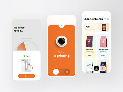 BrewBuddy App app berlin coffee drag minimal onboarding slider store ui