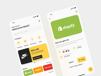 Code Khasem | Promo Code Mobile Application Redesign app application brands code discount figma home page layout login logo mobile mobile application mobile design promo promo code redesign signup ui uxui yellow