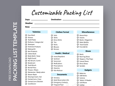 Customizable Packing List Free Google Docs Template check checklist design docs free template free template google docs google google docs list ms packing print printing template todolist travel trip vacation voyage word
