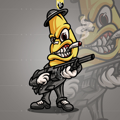 Banana Mafia apparel banana character cigarettes clothing brand commission esports fruit gun halloween illustration logo mafia mascot muscle nft nftartist nftcreator nscgd smoke