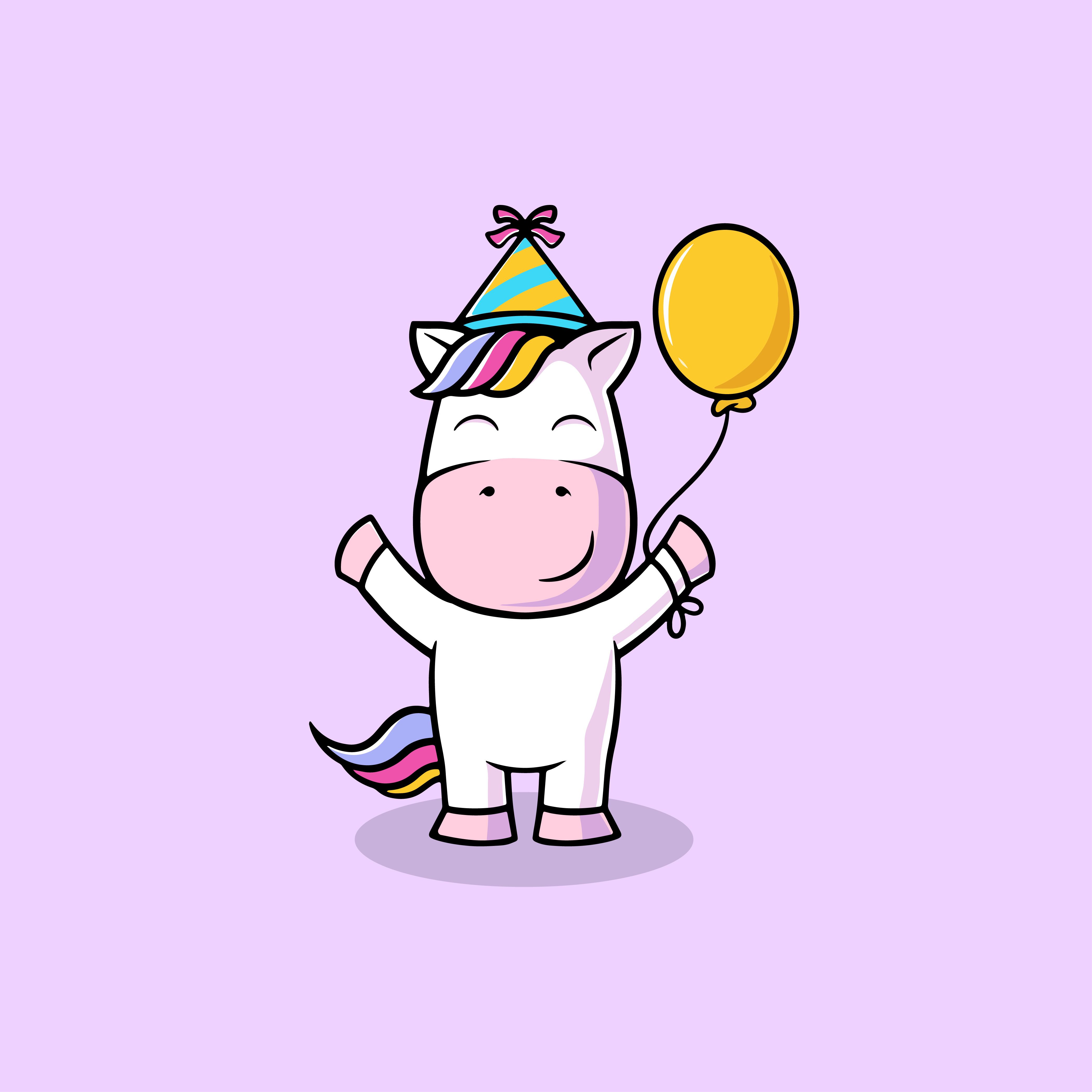 Happy party with cute unicorn cartoon illustration ball branding