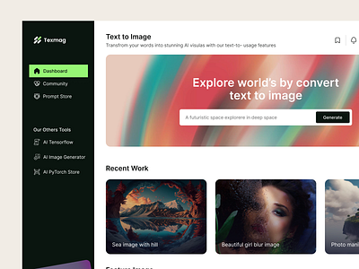 Text-to-Image Dashboard 📊 ai ai image ai tool creative dashboard dataviz digitaldesign minimal texttoimage ui uiux ux