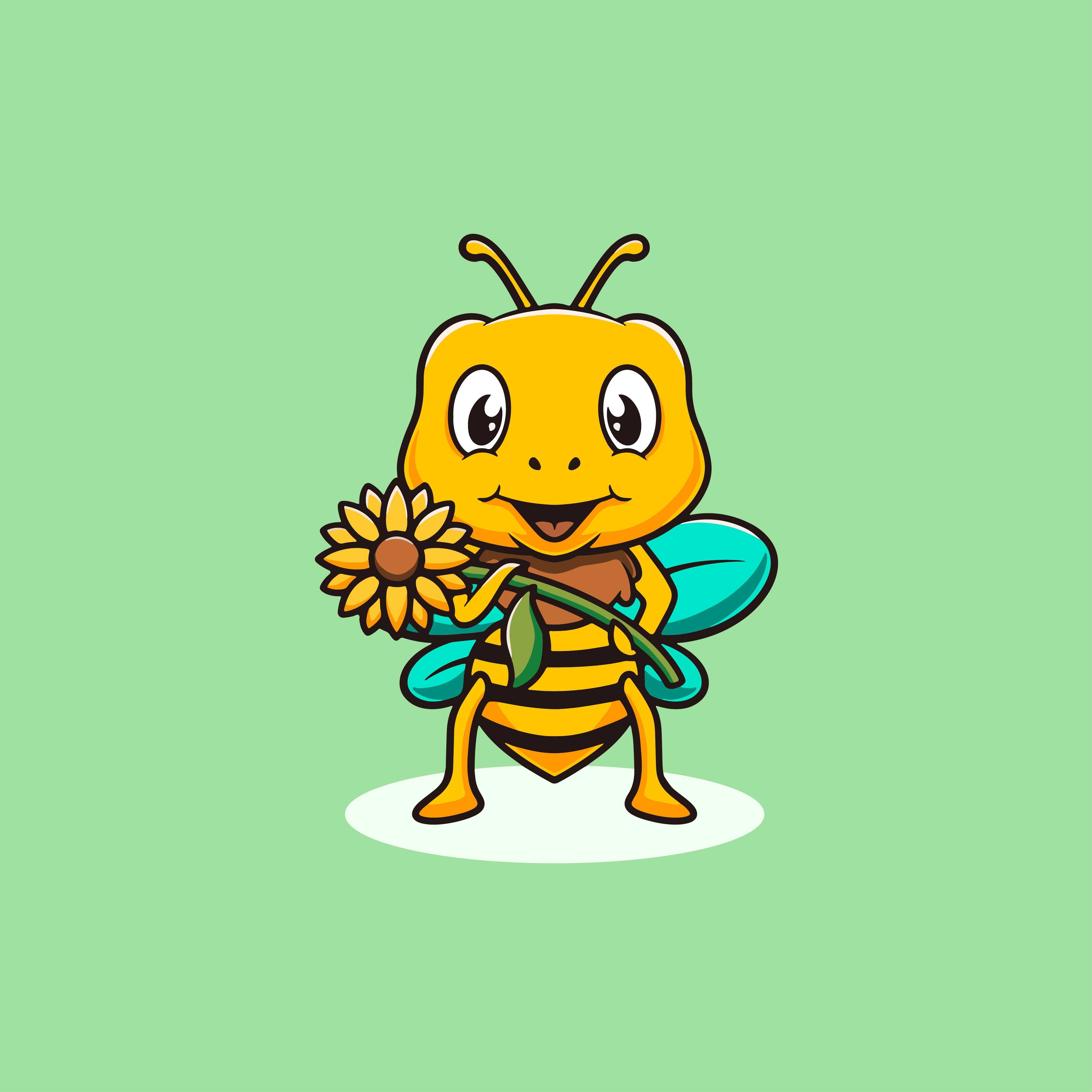 Cute bee with sunflower illustration branding pretty