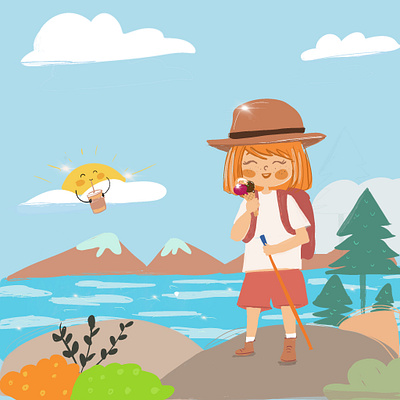 Adventure Girl adventure children s illustration cute girl digital illustration happywibes hiker illustration mountains procreate summerwibes