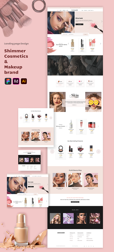 Landing Page Design For Makeup Brand adobe branding design figma graphic design illustrator landing page mobile app saas ui uiux web app web page xd