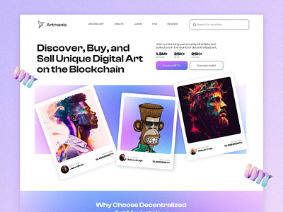 Artmania Landing page art blockchain figma illustration landingpage nft prototype uiux userinterface webdesign websitedesign