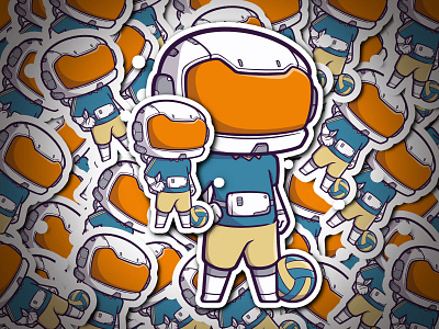 Astronaut volleyball player cartoon cute design graphic design illustration kids logo mascot sticker vector