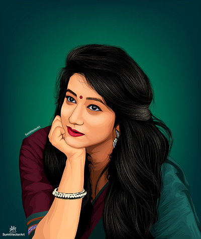 Portrait illustration: Bengali Woman in Sharee art artist cartoon design digital art digital portrait drawing face art graphic design illustration line art painting portrait portrait art portrait illustration portrait painting sumitvectorart vector vector portrait