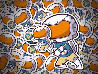 Astronaut volleyball cartoon boy branding cartoon cute design graphic design illustration kids logo mascot sport stikers vector volleyball