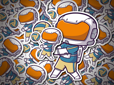 Cartoon astronaut volleyball sticker branding cartoon cute design graphic design illustration kids logo mascot merchendise stickers vector