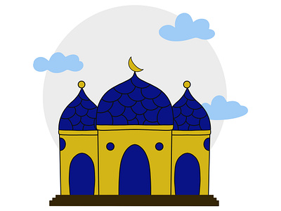 Mosque blue cartoon design graphic design handwriting illustration islam moeslim mosque muslim vector yellow