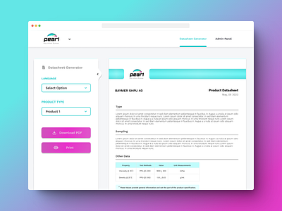 Pearl Polyurethane System's Datasheet Generator Website Design figma ui uiux design web design webapp webs