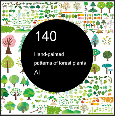 Hand-painted trees grasses&leaves doodle graphic design green leaves trees