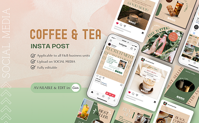 COFFEE & TEA INSTAGRAM POST TEMPLATES brand identity branding canva template coffee template instagram post template instagram template social media template