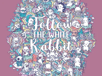 Follow the White Rabbit Collection design doodle style illustration rabbit art rabbits vector vector illustration