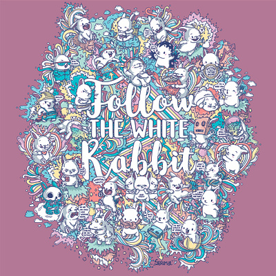 Follow the White Rabbit Collection design doodle style illustration rabbit art rabbits vector vector illustration