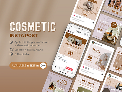 COSMETIC SOCIAL MEDIA TEMPLATE brand identity brandikit branding canva template cosmetic template illustration instagram post instagram template social media template