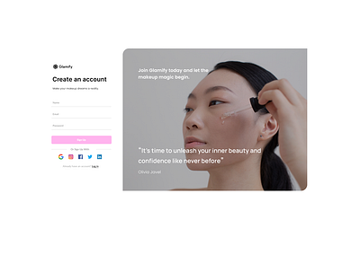 Daily UX, Day 1 appforwoman branding figma learningdesign makeup signup ui ux uxdesign uxlearn webdesign