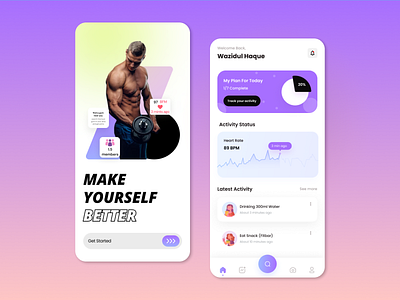 Fitness Mobile App app apps chart clean concept dashboard design fitness fitness app fitness tracker gym gym mobile app healthy ios minimal mobile app planner purple ui uiux
