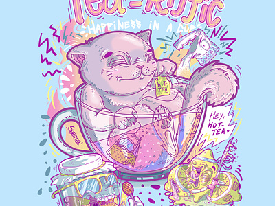 Tea-Riffic: Brewing Creativity for Tea Lovers artistic brew cat beverage cat lover cat tea character design graphic design illustration kit tea tea tea lover tea pun vector