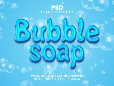 Bubble soap glossy blue 3D editable text effect design bubble psd mockup sea water