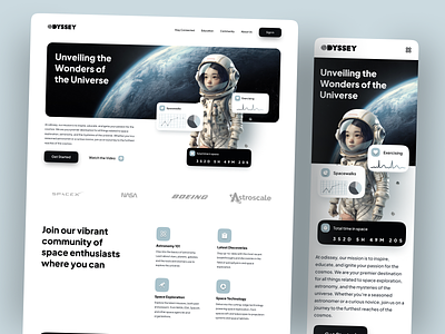 Space Web landing page! black blog clean cosmos creative design designer galaxy landing page minimalism modern nasa social space spacex stars sun ui web white