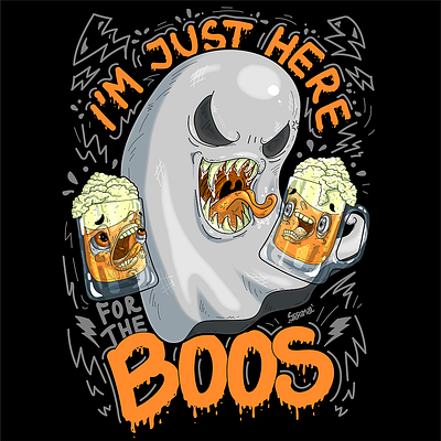 I'm Just Here for the Boos: A Spooktacular Beer Design beer design beer lovers character creative brew design graphic design halloween attire halloween spirit illustration im just here for the boos spooky humor vector