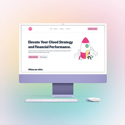 Landing page for cloud optimization organization bold font cloud company design finops friendly fun gradient illustration kubernetes organization pink ui ui design web design website design