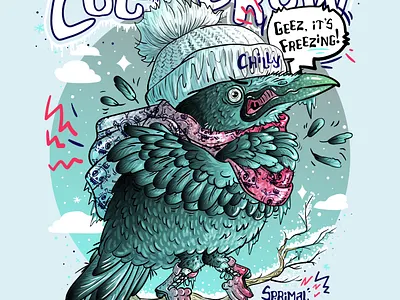 Cold Crow: The Chilliest of Them All character chill humor cold crow cold intolerance cozy clothing design freezing crow graphic design illustration perpetual chill. vector winter art