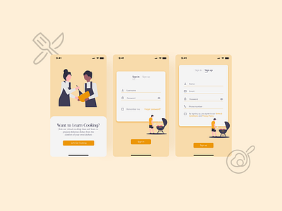 TasteTutor: Learn the Art of Cooking cooking signup ui virtual cooking class