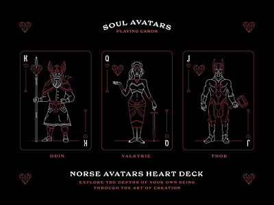 Heart deck - Norse Avatars branding divine graphic design illustration lineart mythology occult playing cards